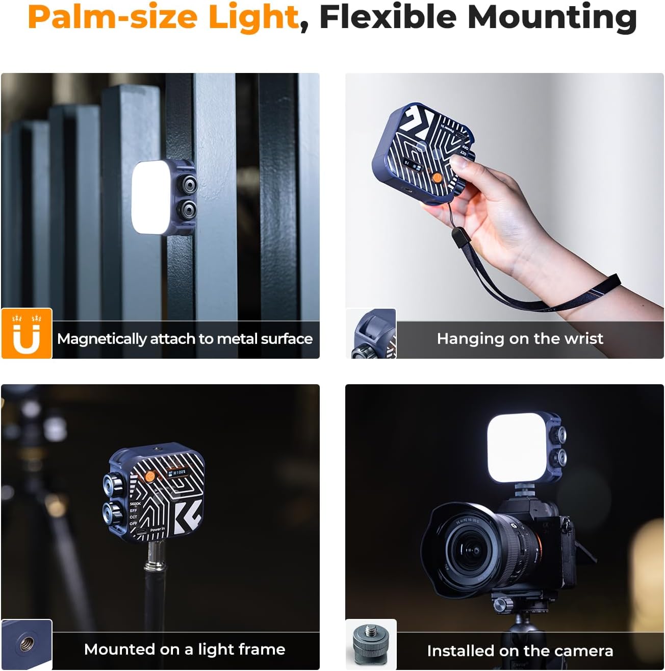 Detalle de K&F CONCEPT Magnetic Camera Light with 15 Light Effects, 2500K-9900K CRI 96+ — Rechargeable LED Fill Light for Vlog, Selfie & Studio