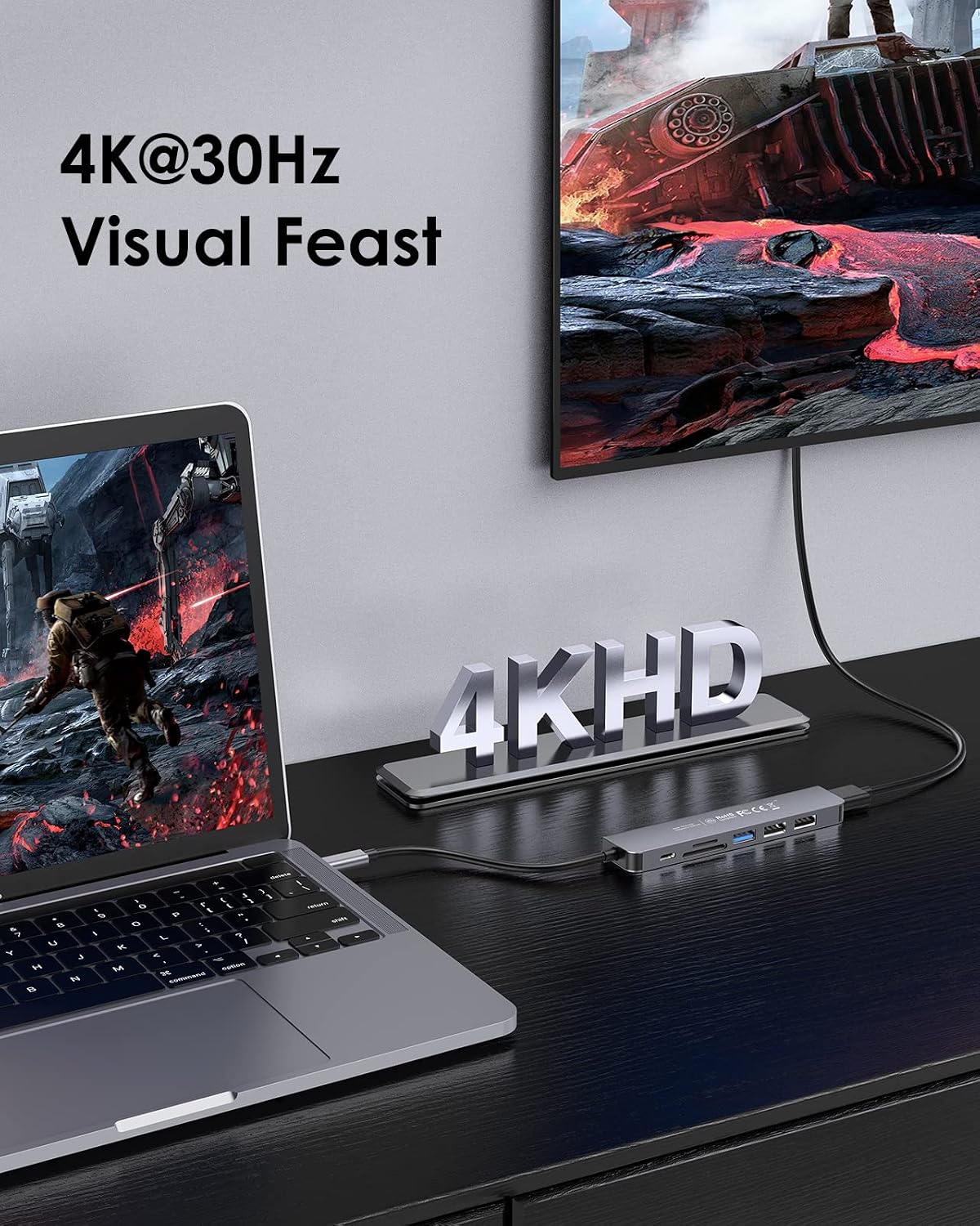 Detalle de LENTION USB-C Hub with 100W Charging, 4K HDMI, Dual Card Reader (CB-CE18) — Space Gray