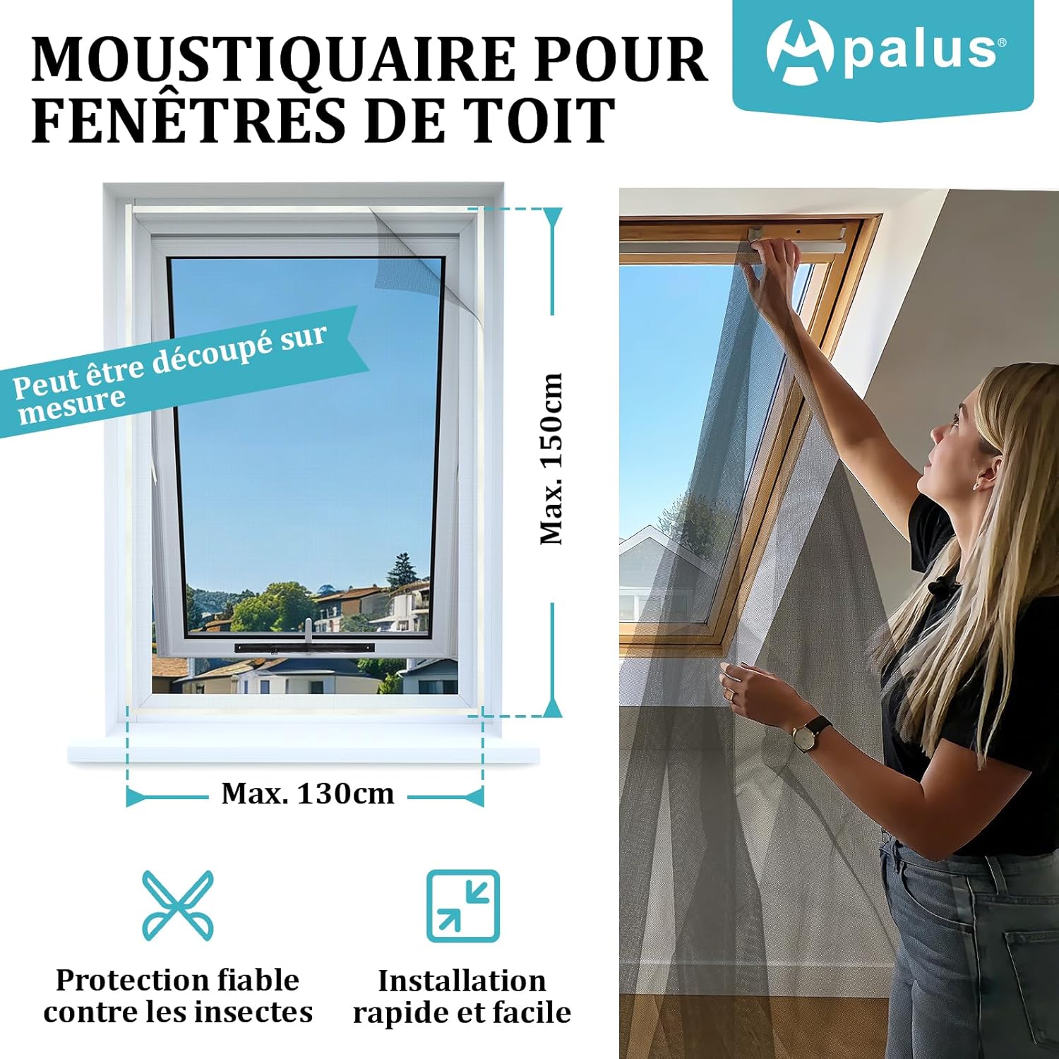 Thumbnail 4 de Moustiquaire Universelle Transparente Apalus pour Fenêtres – Lot de 4, 130 x 150 cm (Noir) – Facile à couper et à clipser