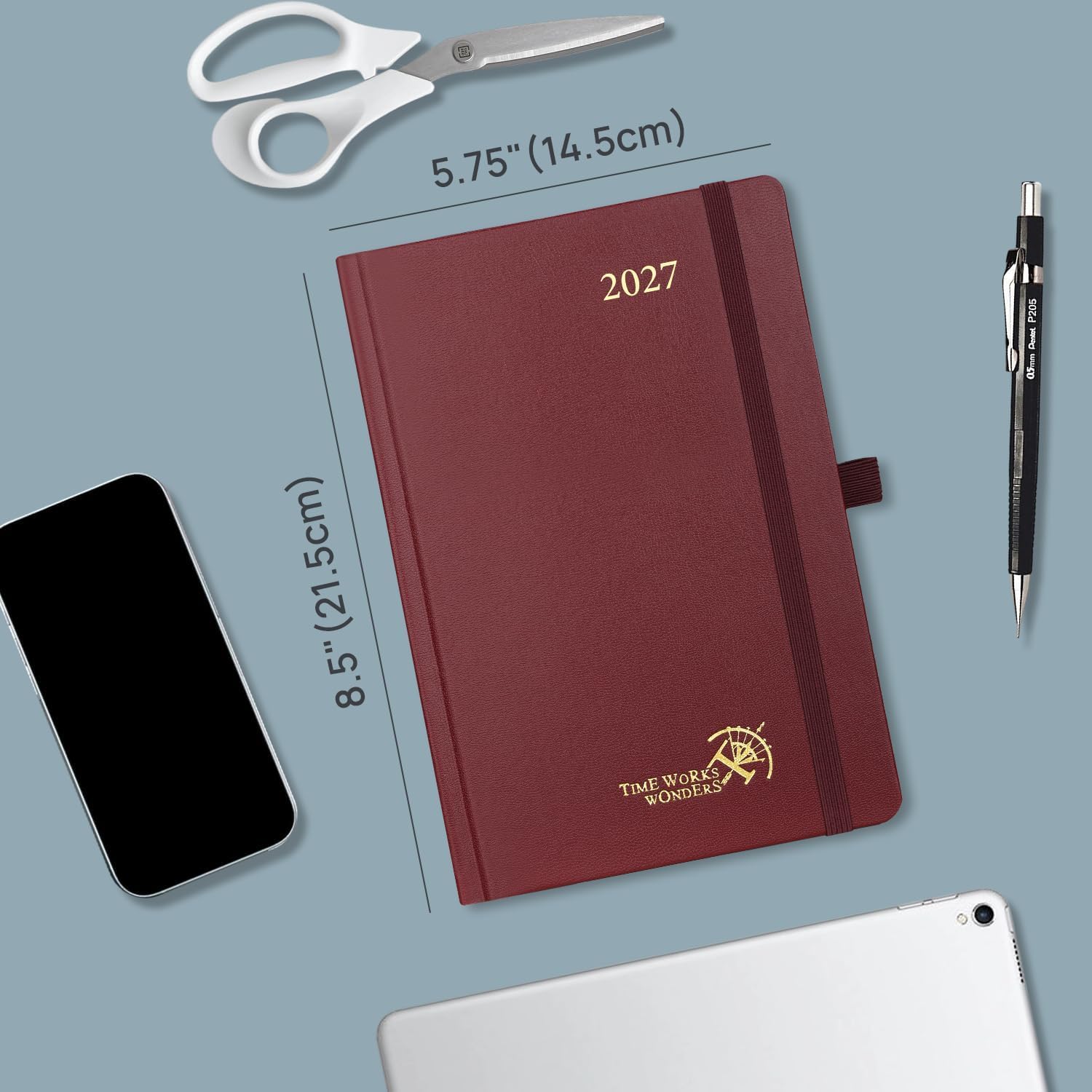 Detalle de POPRUN 2027 Daily Planner, Hardcover, Hourly Schedule, Navy Blue
