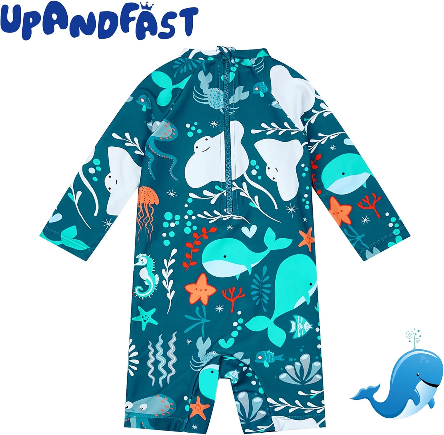 Detalle de UPANDFAST Baby-Badeanzug mit Druckknöpfen, UPF50+ – Langarm, UV-Schutz für Jungen und Mädchen