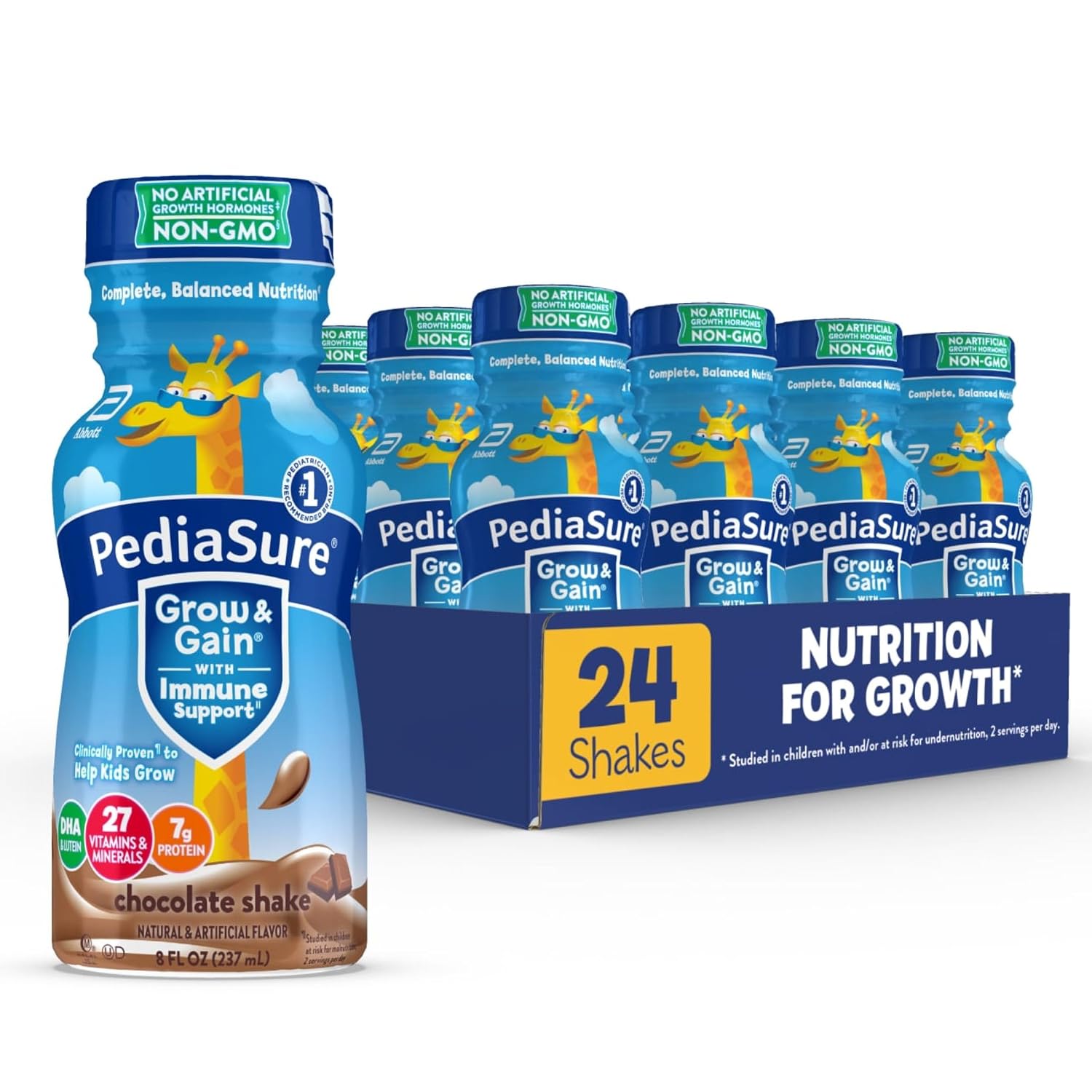 PediaSure Grow & Gain Kids Nutrition Shake, Chocolate, 7g Protein — 24 Pack