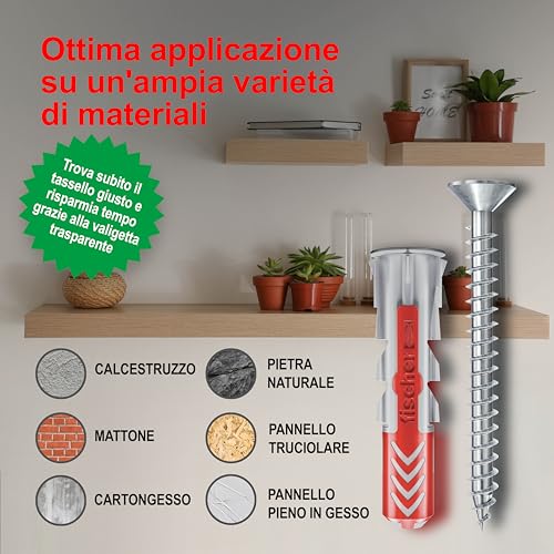 Detalle de Fischer PowerBox 180 Tasselli DuoPower con Viti e Ganci – 360 pezzi