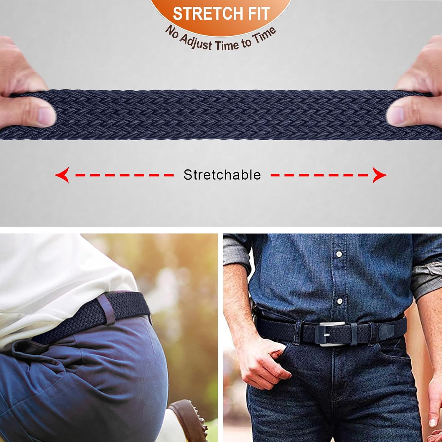 Detalle 2 de BULLIANT cintura elastica intrecciata da uomo con fibbia in lega di zinco, 35 mm