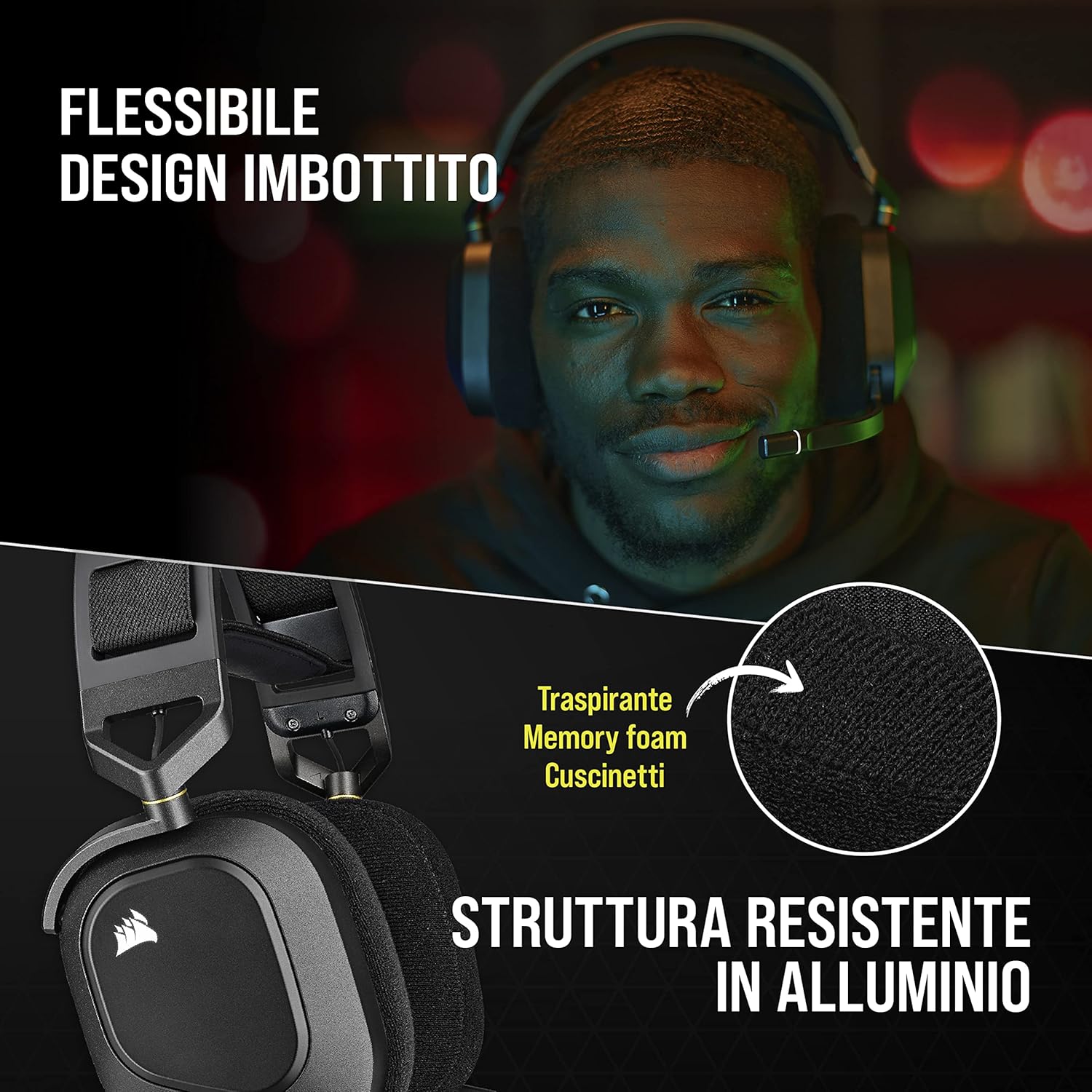 Thumbnail 4 de CORSAIR HS80 RGB WIRELESS cuffie da gioco multipiattaforma con Dolby Atmos e microfono omnidirezionale