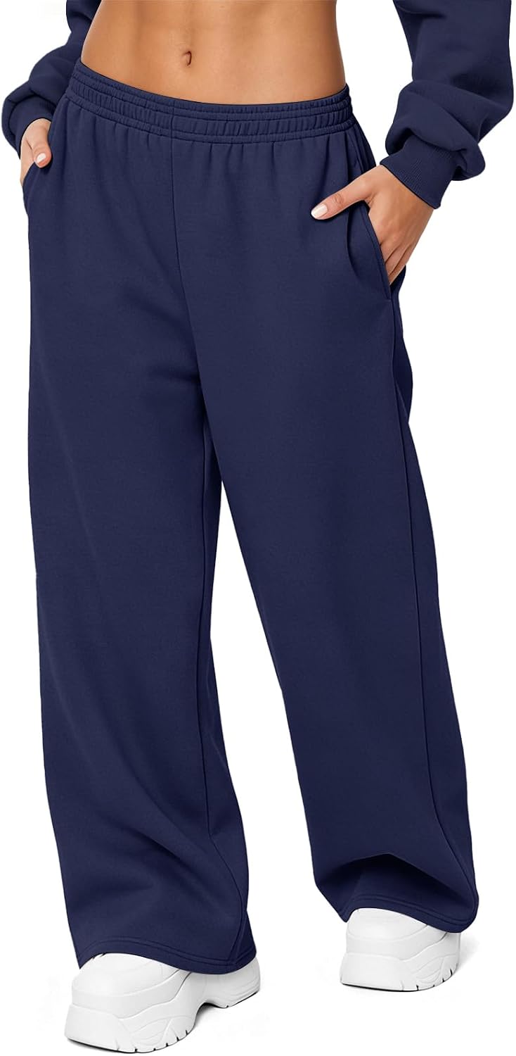 Detalle de HMIYA Women's Cotton Fleece Sweatpants, Wide-Leg, 27.4–27.8 in Inseam