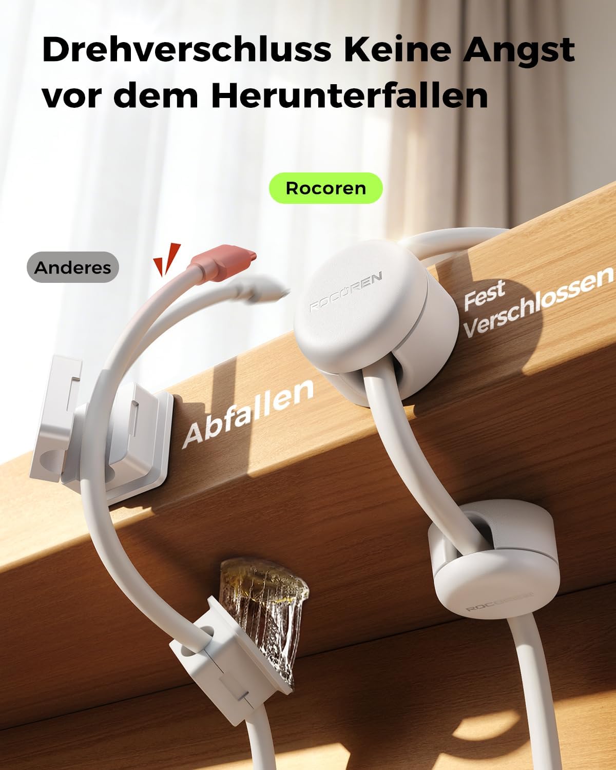Thumbnail 5 de Rocoren Kabelhalter Selbstklebend – 360° gedreht, 9 Stück, Weiß