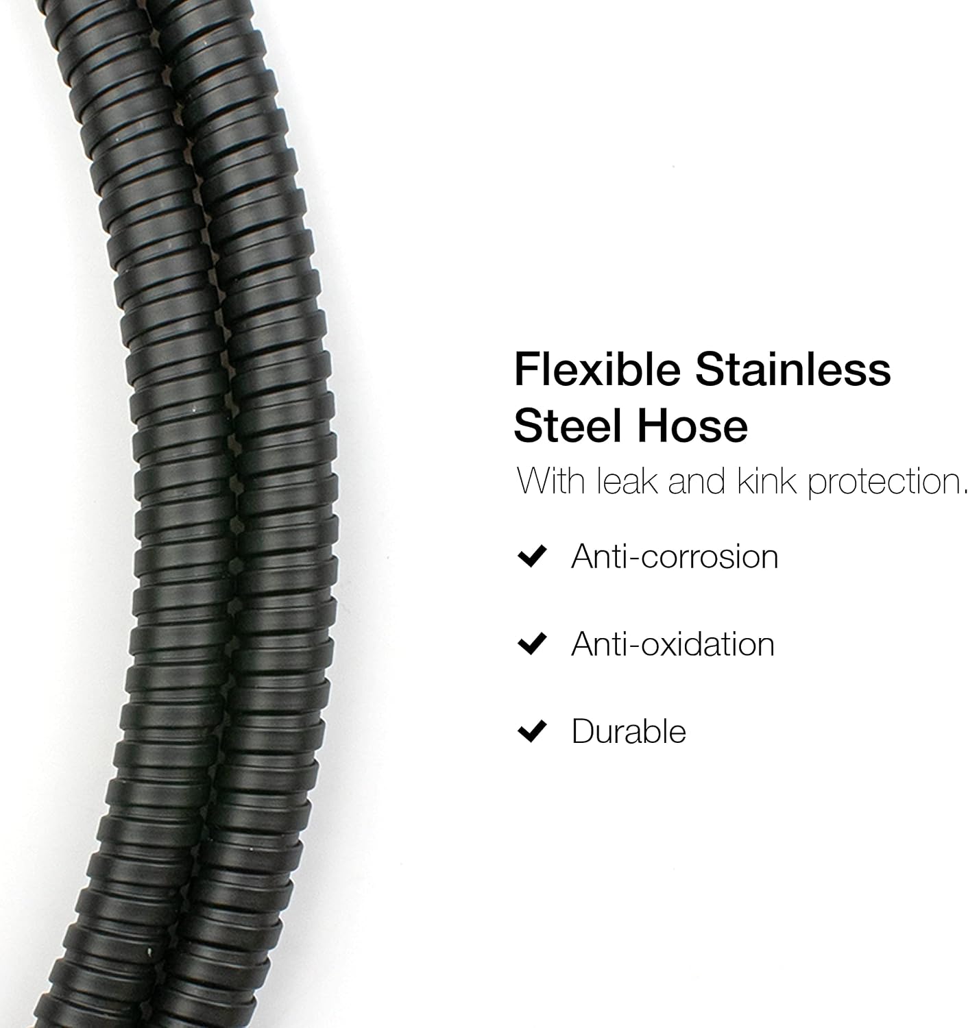 Thumbnail 2 de Xcel Home 1.5m Black Leakproof Flexible Stainless Steel Anti-Kink Shower Hose