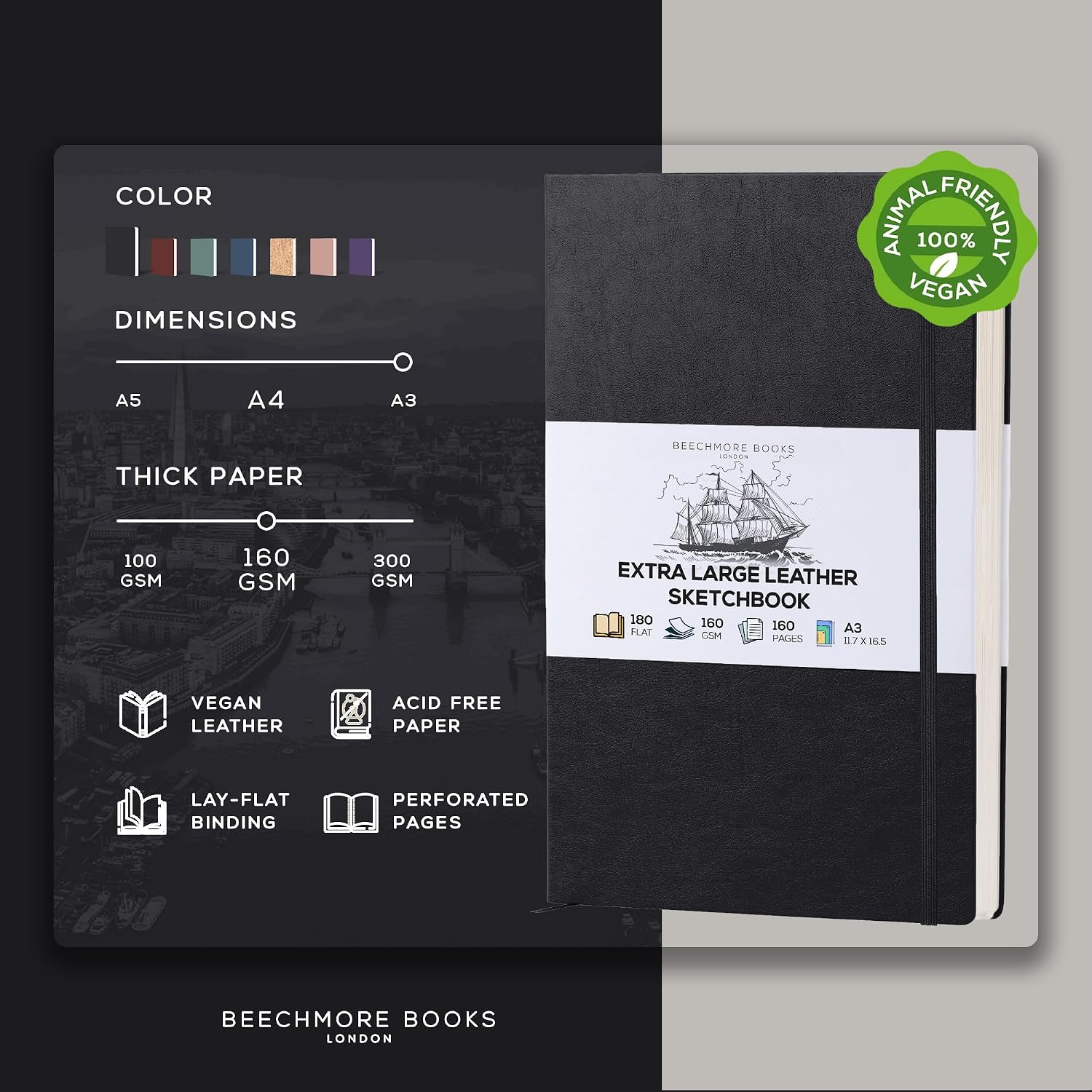 Detalle de Beechmore Books A3 Mixed Media Sketchbook – 11.7x16.5 Extra Large Studio Pad