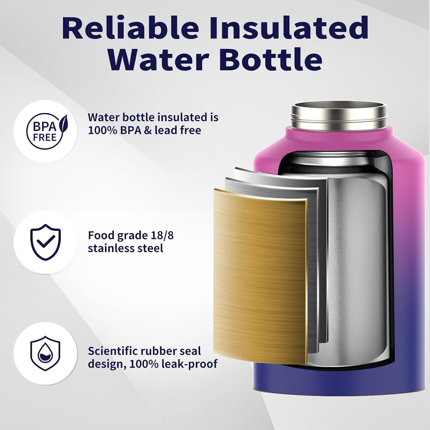 Thumbnail 4 de WATERSY WATERSY63 1-Gallon Insulated Water Bottle, 18/8 Stainless Steel, Purple