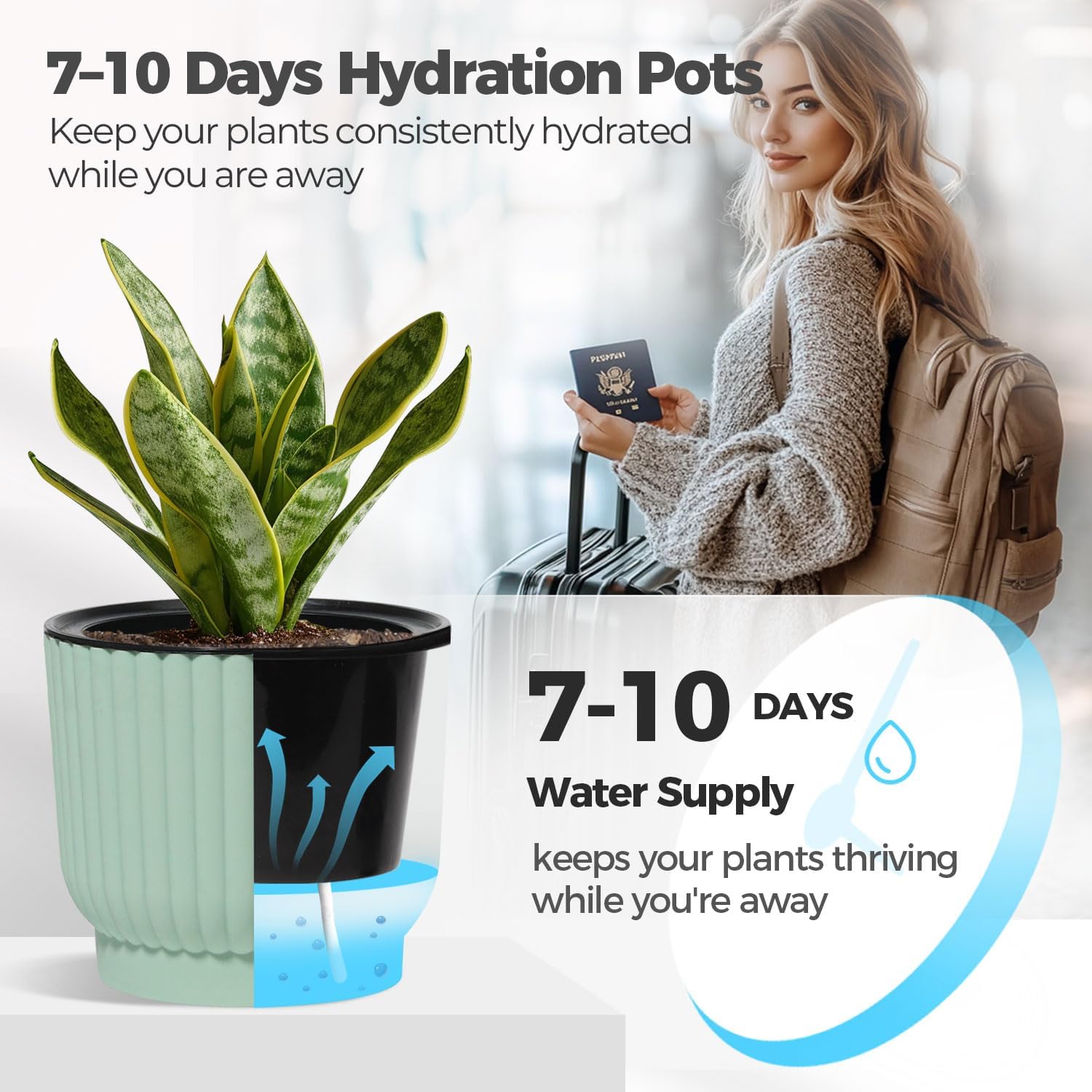 Detalle 2 de T4U 18cm self-watering plant pots (4 pack) – indoor and outdoor planters for succulents, cacti and houseplants