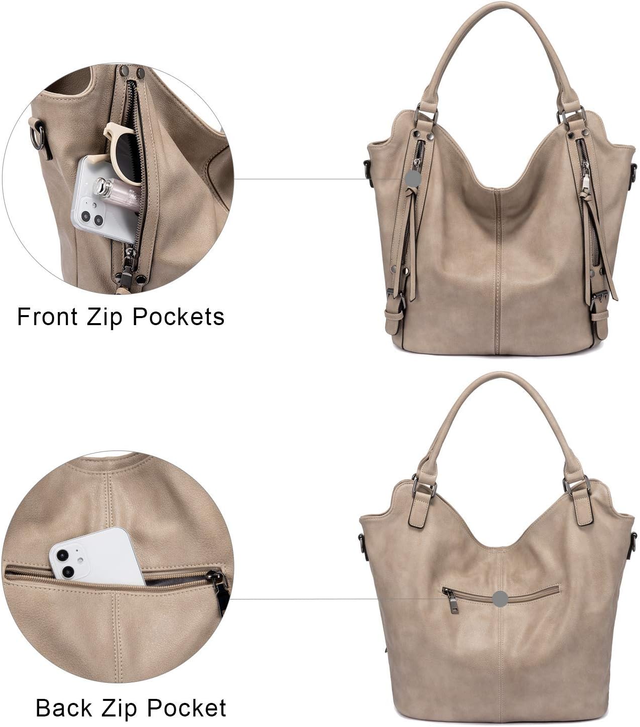 Thumbnail 4 de Realer Borsa Donna Set Grande: Borsa a Mano EcoPelle, Tracolla Regolabile e Clutch in 2 pezzi – Colore Cachi