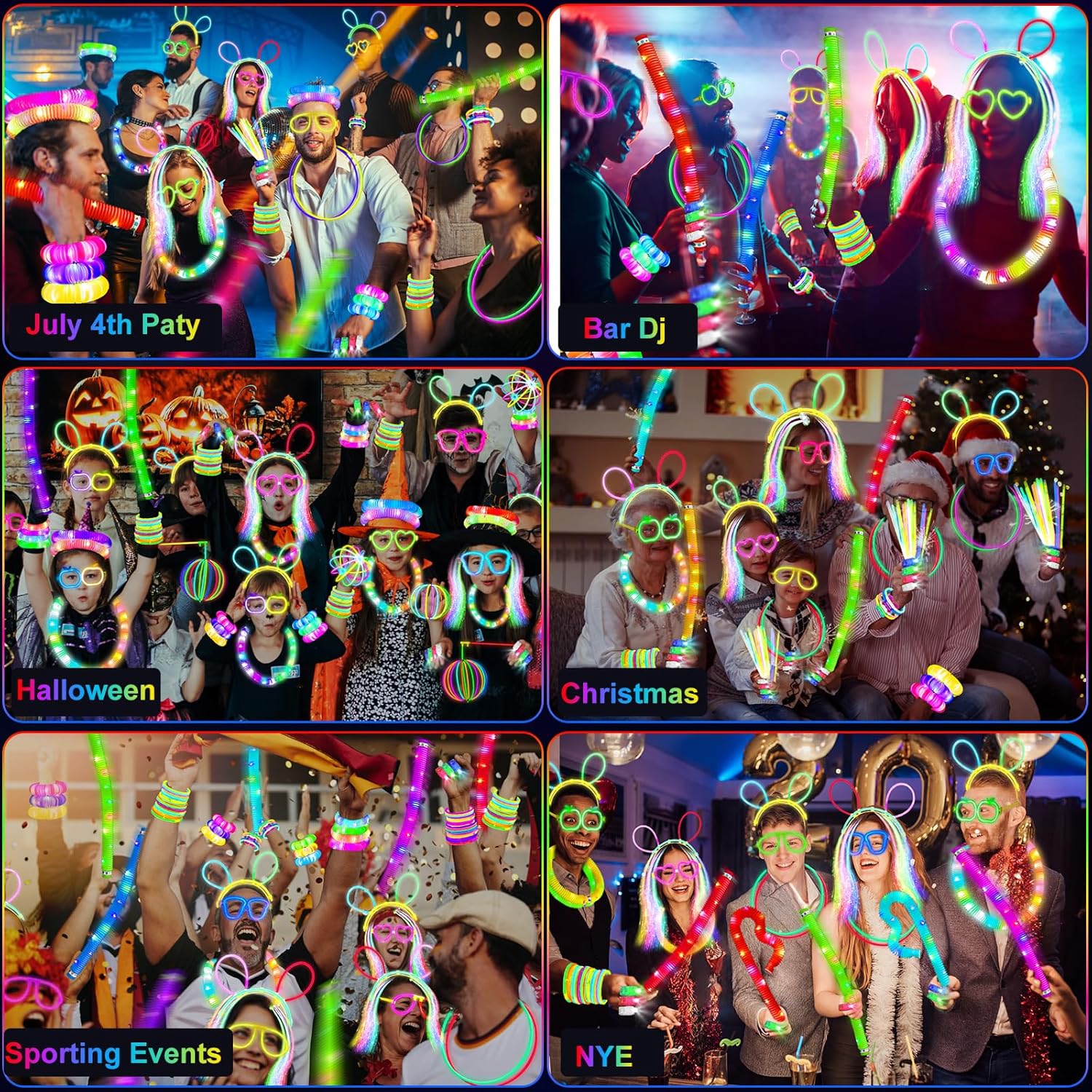 Thumbnail 6 de SHQDD Glow-in-the-Dark Party Favors Bundle (LED & Glow Sticks), 27 Carnival Accessories + 100 Glow Sticks