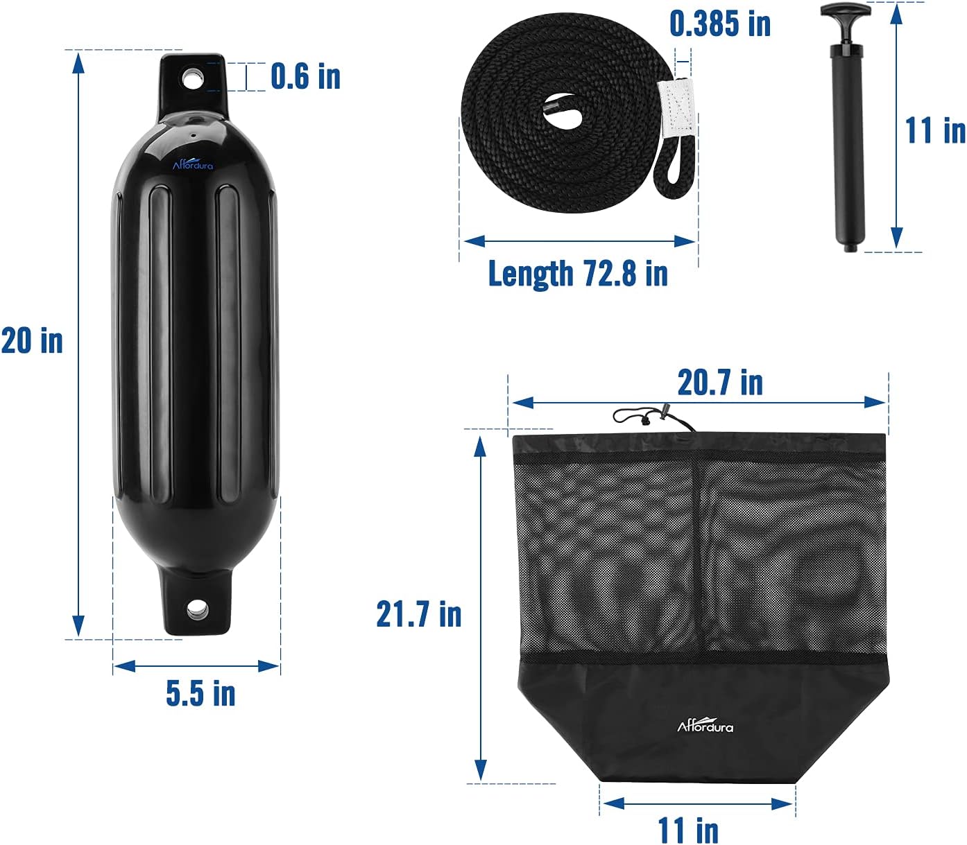 Thumbnail 6 de Affordura Boat Fender 4 Pack with 4 Ropes — 5.5 Inch Inflatable Boat Bumpers Kit
