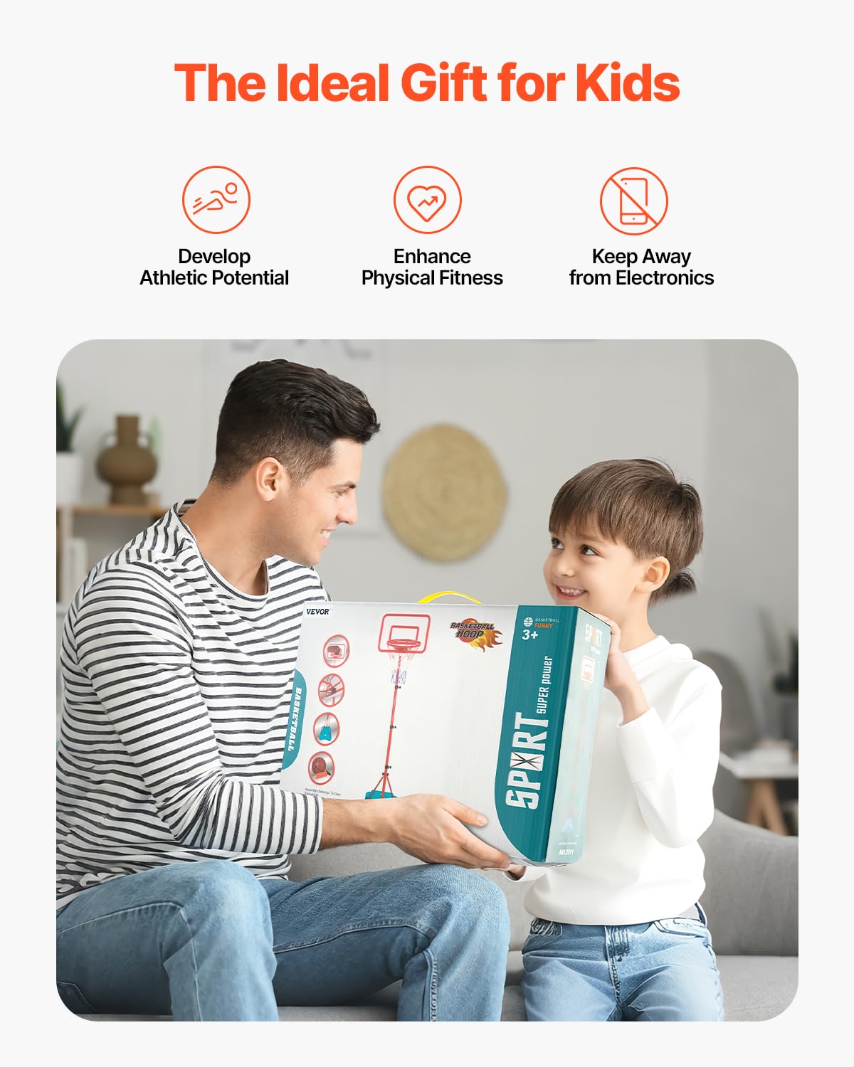 Detalle de VEVOR Kids Basketball Hoop: Height Adjustable, Portable & Durable for Indoor or Outdoor Play