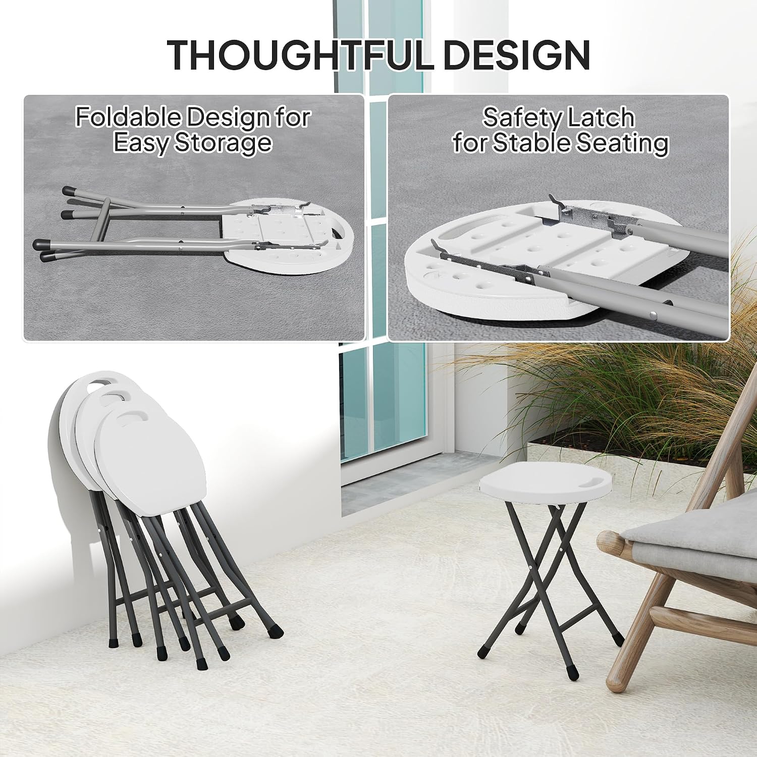 Thumbnail 4 de Outsunny Folding Stool set of 4, white stools