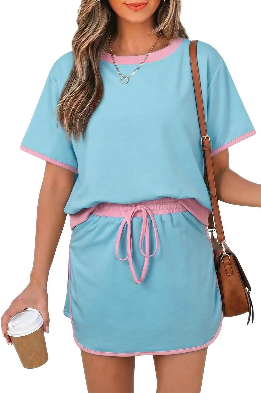 Detalle de Opemiby Women's 2 Piece Skort Set 2026 Color Block – Casual Summer Outfit