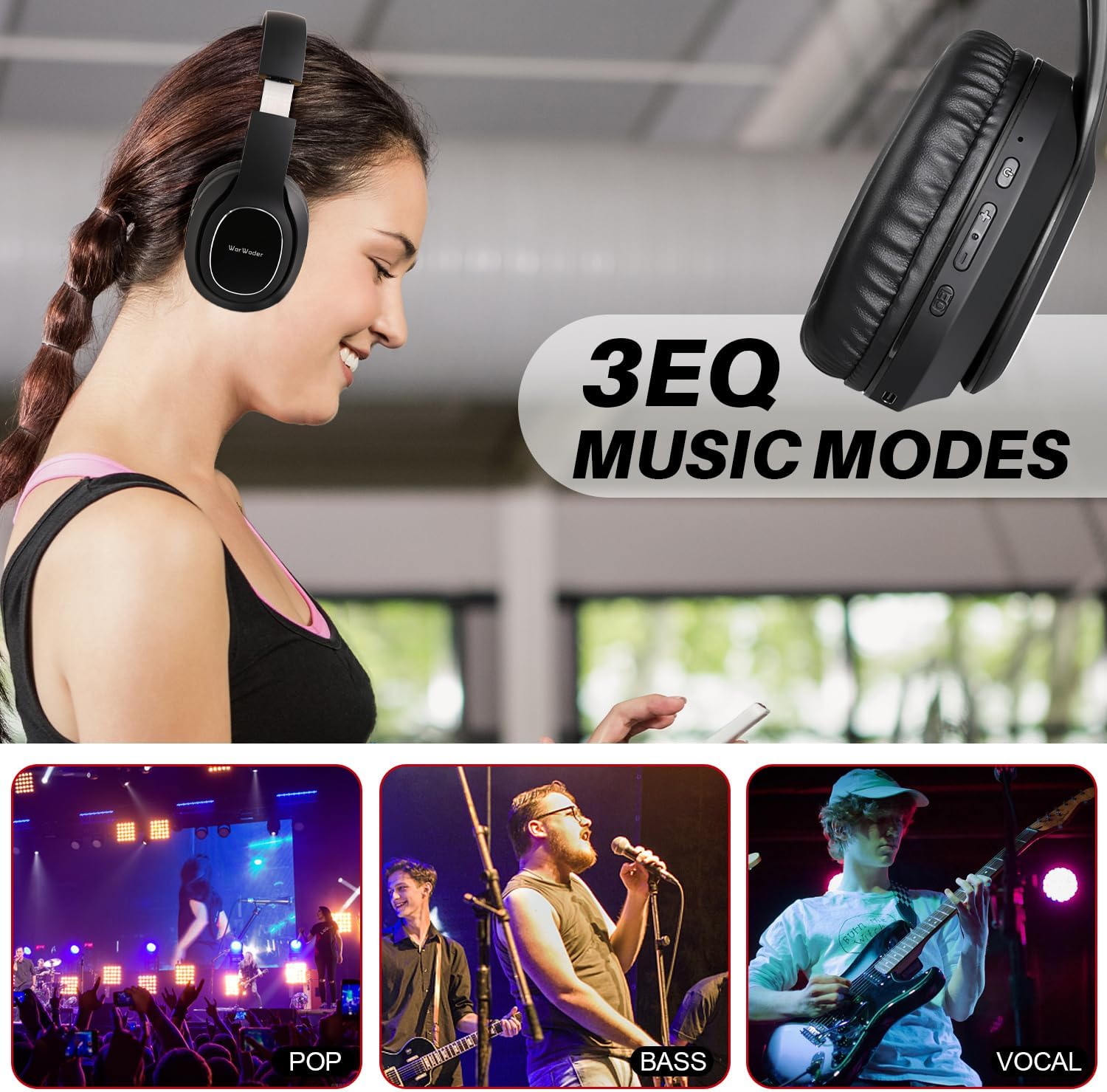 Detalle de WorWoder wireless headphones 80hrs comfort