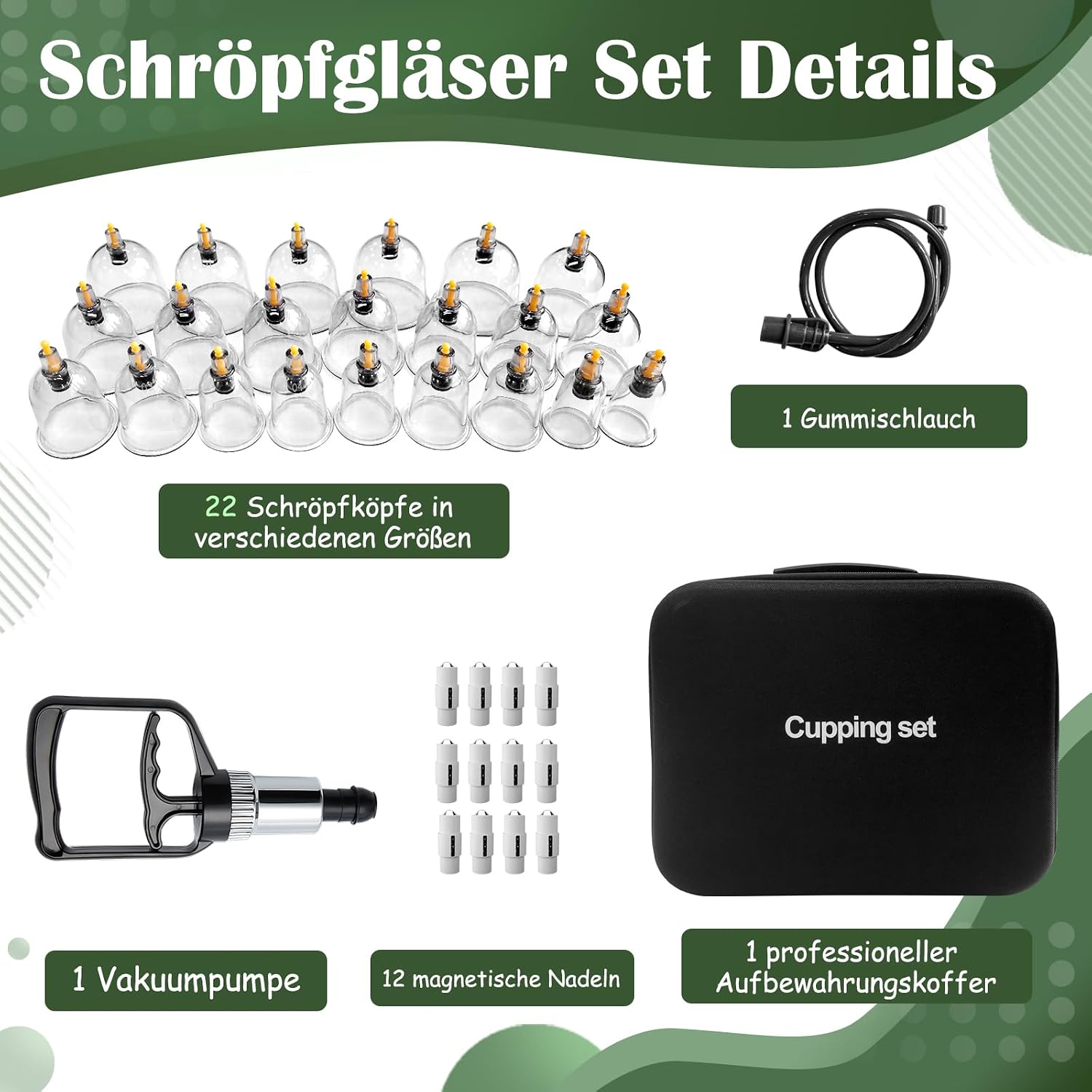 Detalle de Schröpfset mit Vakuumpumpe 22 Teilig