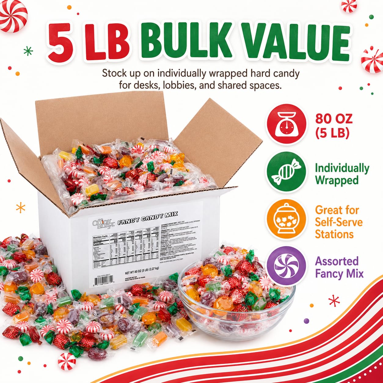 Detalle 1 de Office Snax OFX00671 Fancy Mix Hard Candy, Individually Wrapped, 5 lb