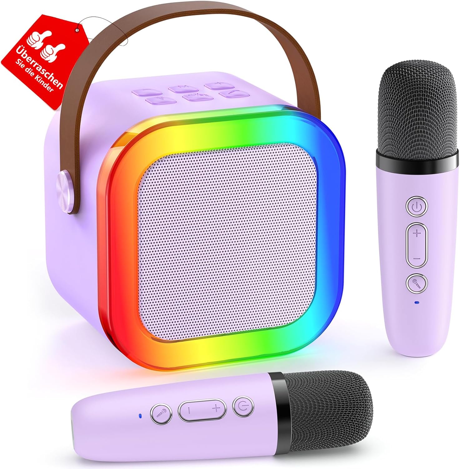 Detalle de Kinder-Karaoke Maschine (3–12 Jahre) mit 2 Mikrofonen – violett, Bluetooth & TF-Karte