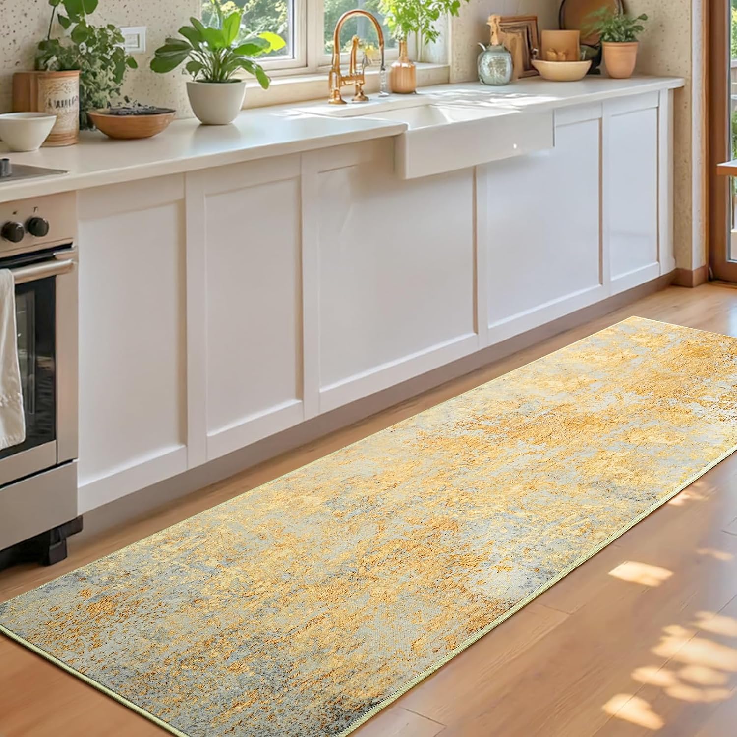 Detalle de Ompaa 8 x 10 ft synthetic wool rug, boho, orange 📐