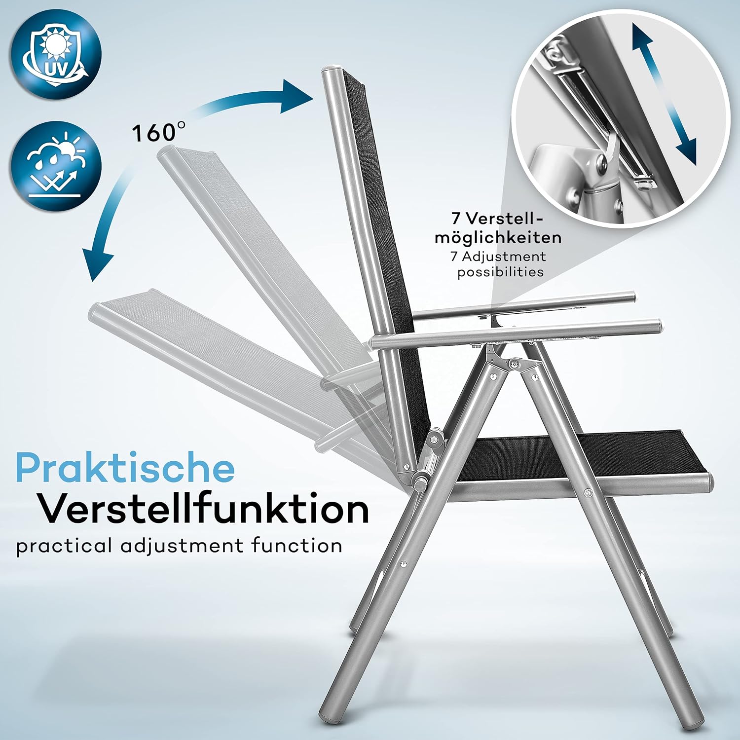 Detalle 2 de Tillvex Gartenstuhl 2 Stück klappbar Aluminium