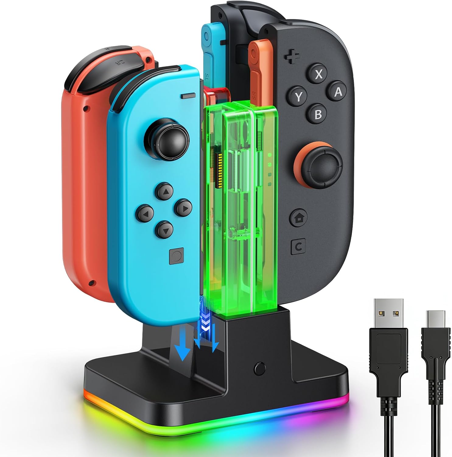 Detalle de FYOUNG NTT44 Switch 2/1 Controller Charging Dock, 8-in-1 with LED Indicators
