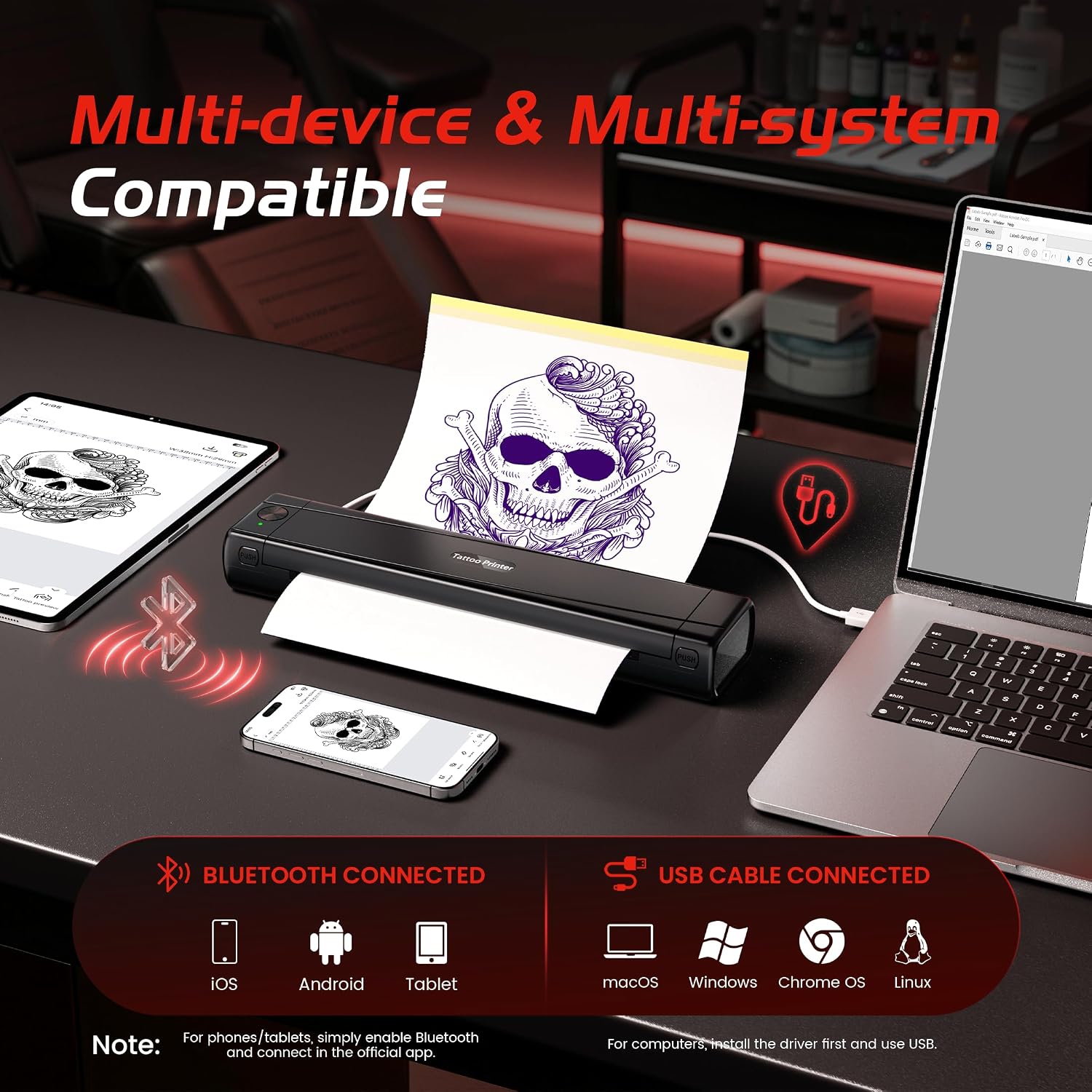 Detalle 2 de TATTMUSE Tattoo Printer with 100 Pcs Tattoo Disposables (A887) – Portable Stencil Printer for Artists & Beginners