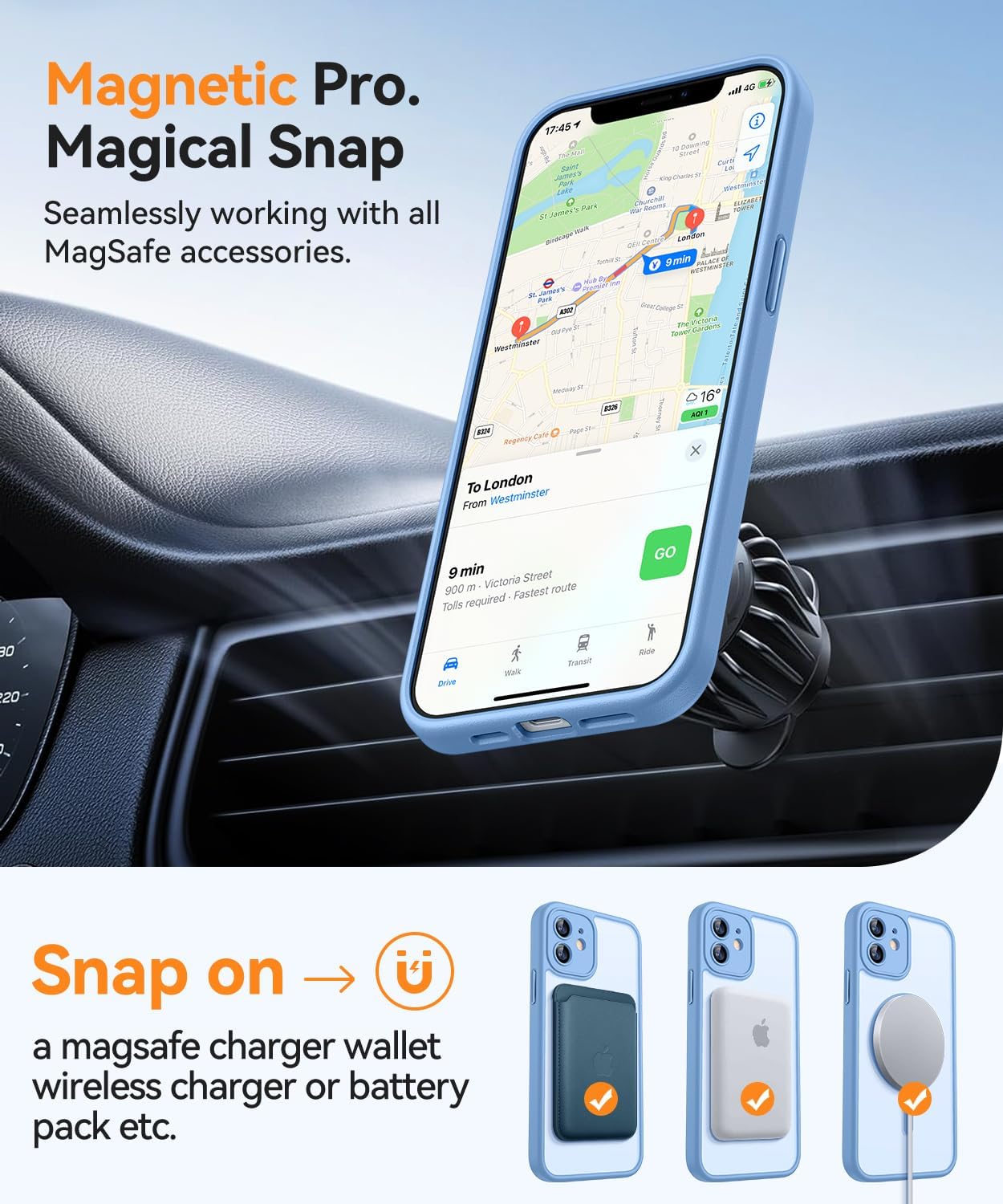 Detalle 2 de CANSHN Custodia Magnetica per iPhone 12 (6.1'') Blu Opaco: Protezione della fotocamera e attacco MagSafe