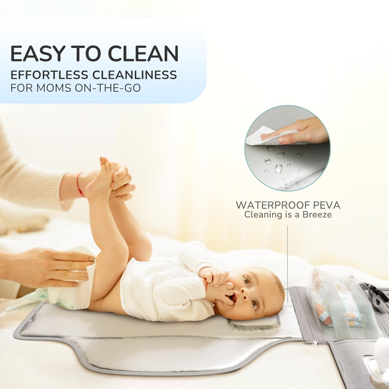Detalle de Alatino Portable Diaper Changing Pad, 25 x 22-Inch, Gray, Waterproof