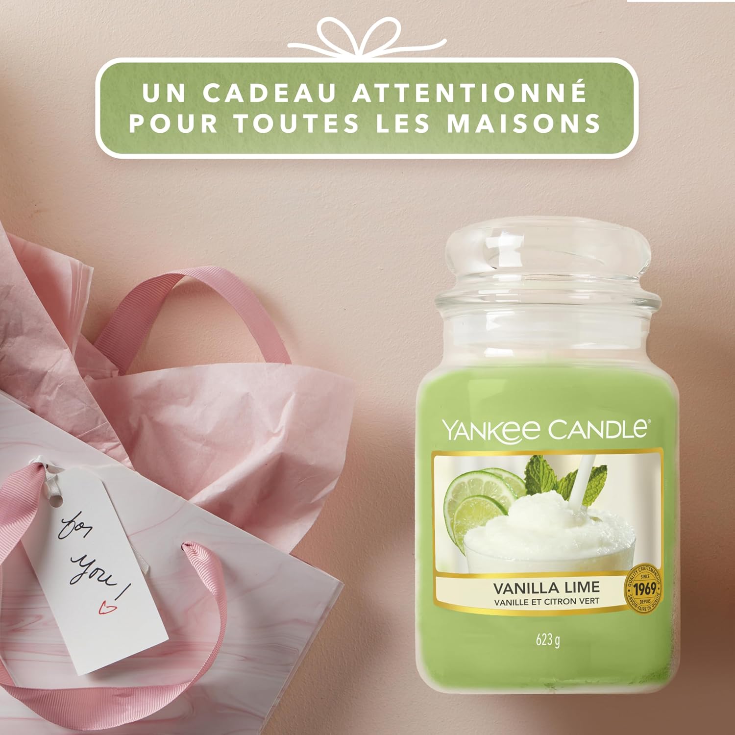 Detalle 1 de Yankee Candle Bougie Jarre Parfumée Grande Taille – Vanille et Citron Vert