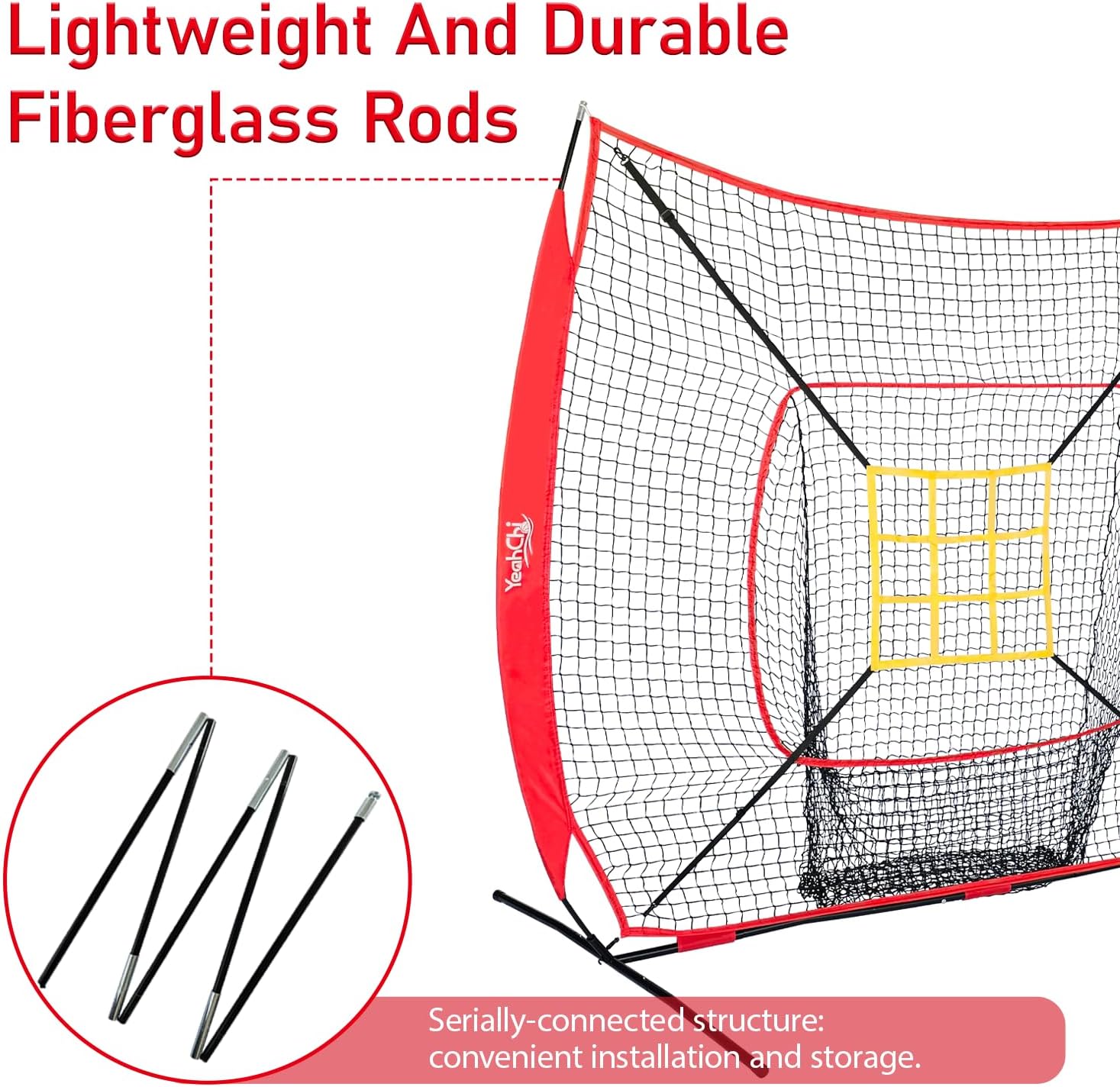 Detalle de YeahChi 7x7 Ft Baseball and Softball Training Net with Tee and Strike Zone