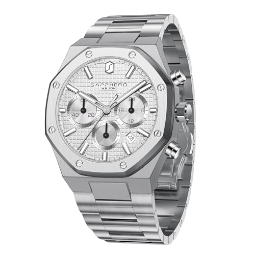 Detalle de SAPPHERO Orologio da uomo 50M Impermeabile con cassa in acciaio inox e quadrante ottagonale