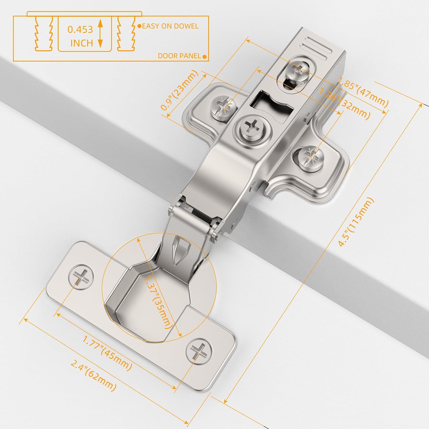 Detalle de Furniware 10 Pack 3D Full Overlay Soft Close Concealed Cabinet Hinge