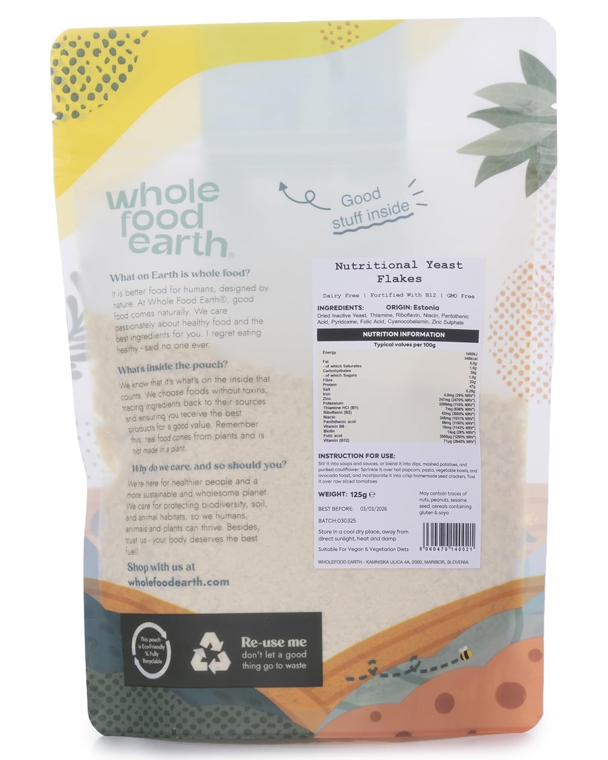 Detalle 2 de Wholefood Earth Hefeflocken 125g vegane Käsealternative 🧀