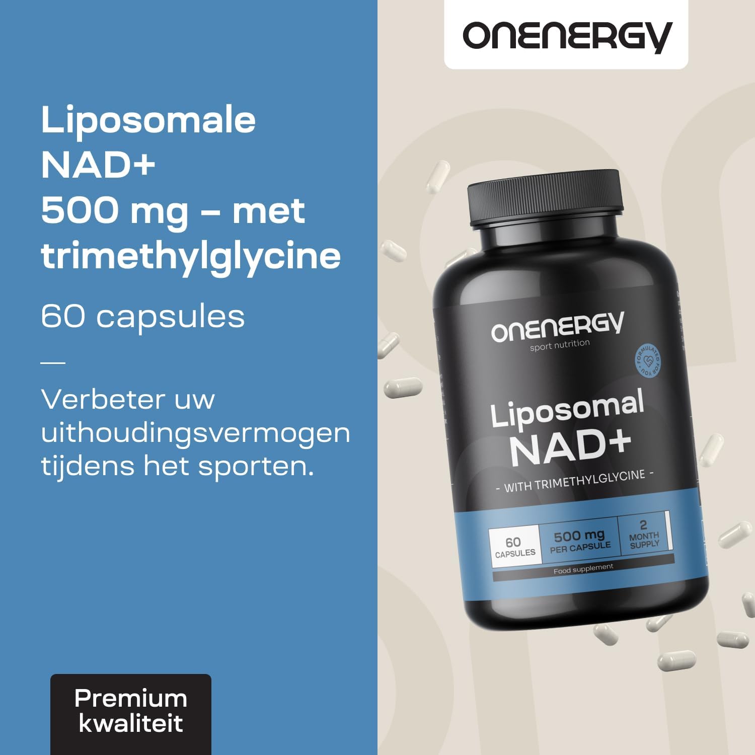 Detalle 2 de ONENERGY Liposomale NAD+ 500 mg met trimethylglycine, 60 capsules