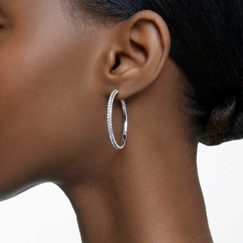 Detalle de Swarovski Stone Hoop Earrings, White, Rhodium Plated