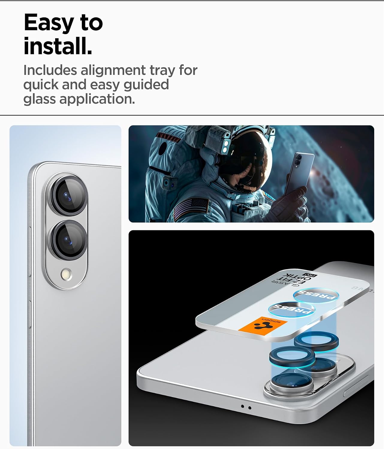Detalle de Spigen Glas.tR EZ Fit Optik Pro protezione fotocamera per Samsung Galaxy S25 Edge, 2 pezzi (nero, durezza 9H)