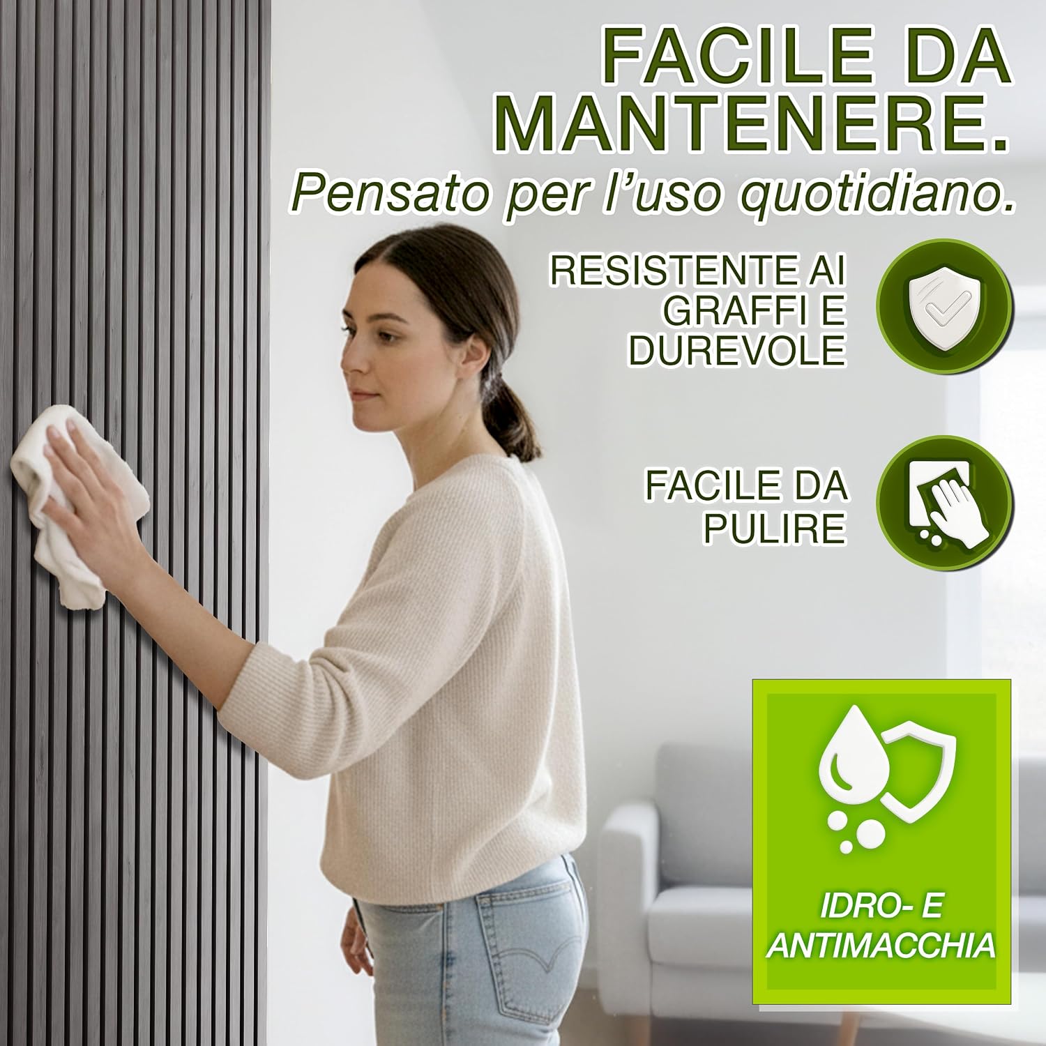 Thumbnail 6 de Pannelli acustici TRESKO in legno 120 x 60 cm con ganci per abiti – design 3D rovere grigio