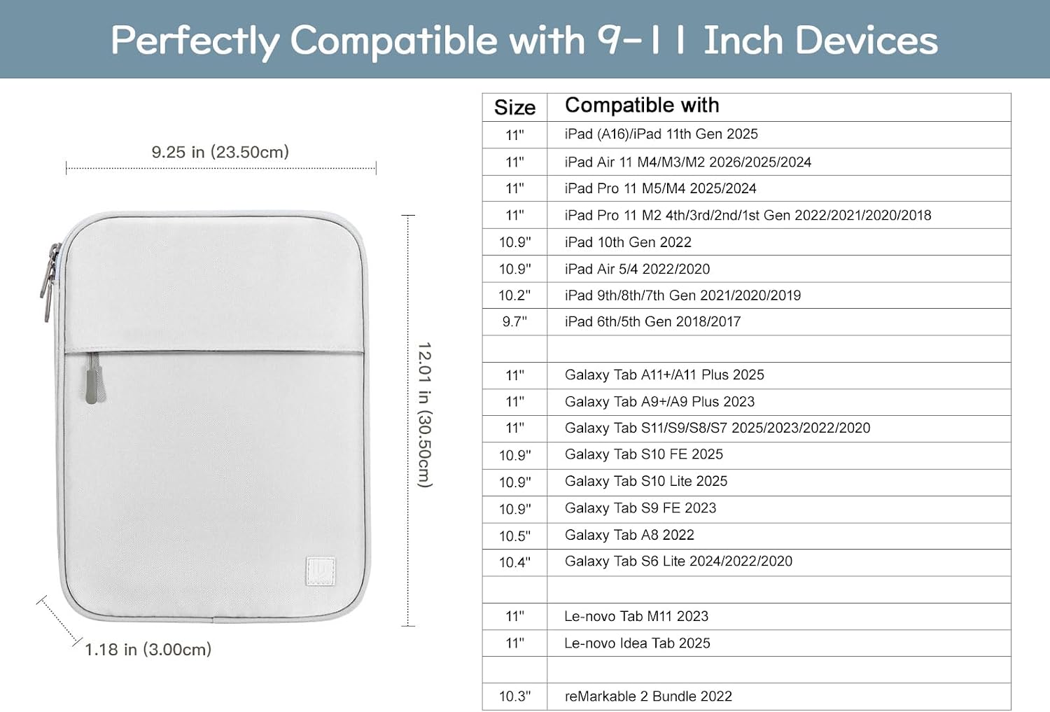 Thumbnail 1 de Dadanism 9-11" - Borsa imbottita per tablet 9–11" compatibile con iPad e Galaxy Tab, Grigio + Bianco