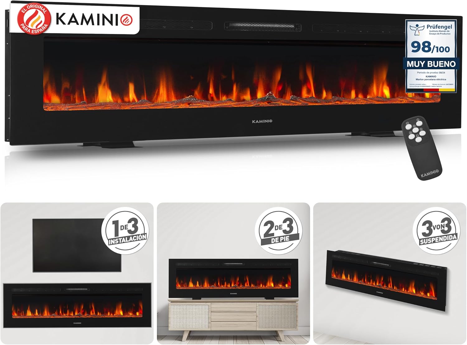Detalle de KAMINIO Chimenea Eléctrica Marlon 3 en 1 con Control