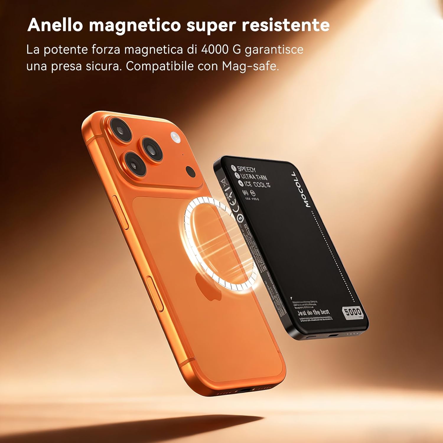 Detalle de Mocoll Power Bank Magnetico 10000mAh: ricarica wireless 15W e PD 20W con design slim e magnetico
