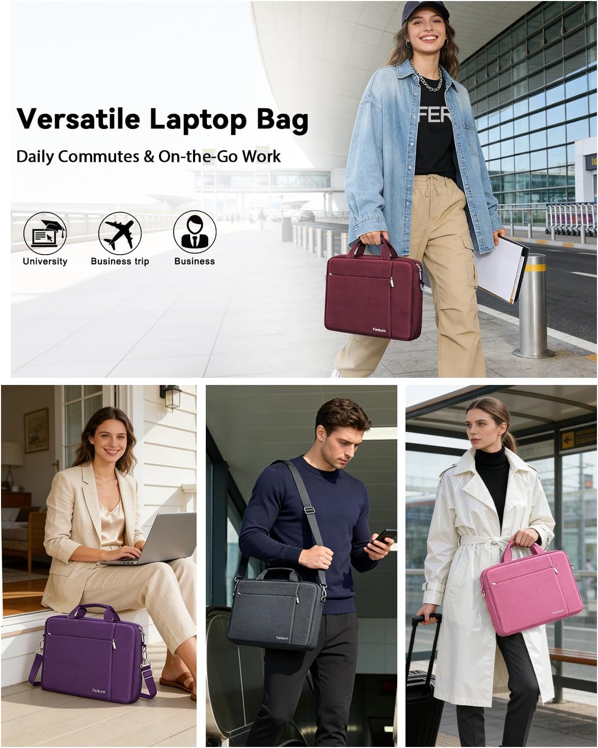 Thumbnail 2 de Ferkurn Laptop Bag Case for Women Men – Water-repellent slim messenger with padded 15.5 x 11.5 x 1.7 inch interior
