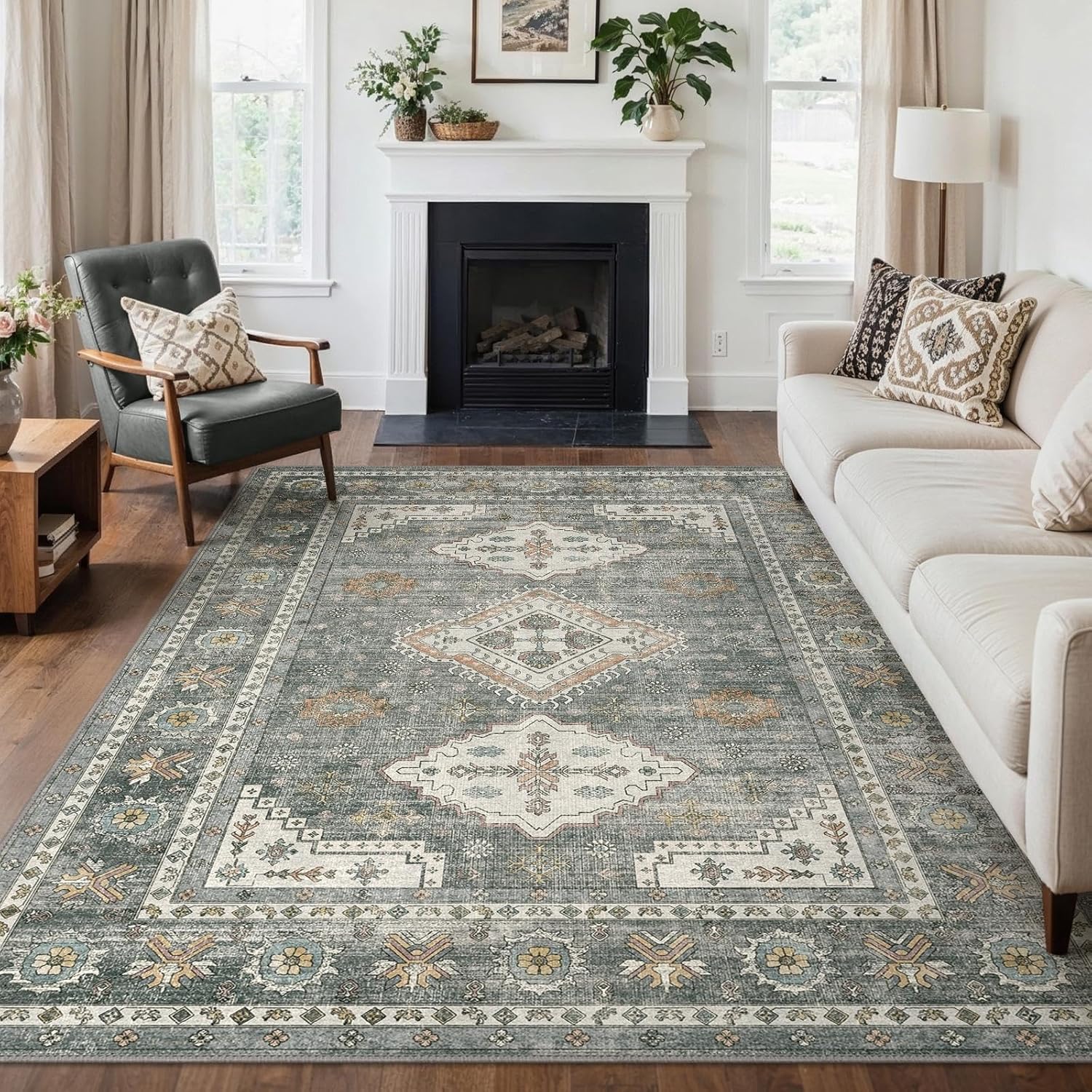 Thumbnail 5 de GENIMO Washable Rug 200x290cm – extra large non-slip floral carpet for living rooms and home offices