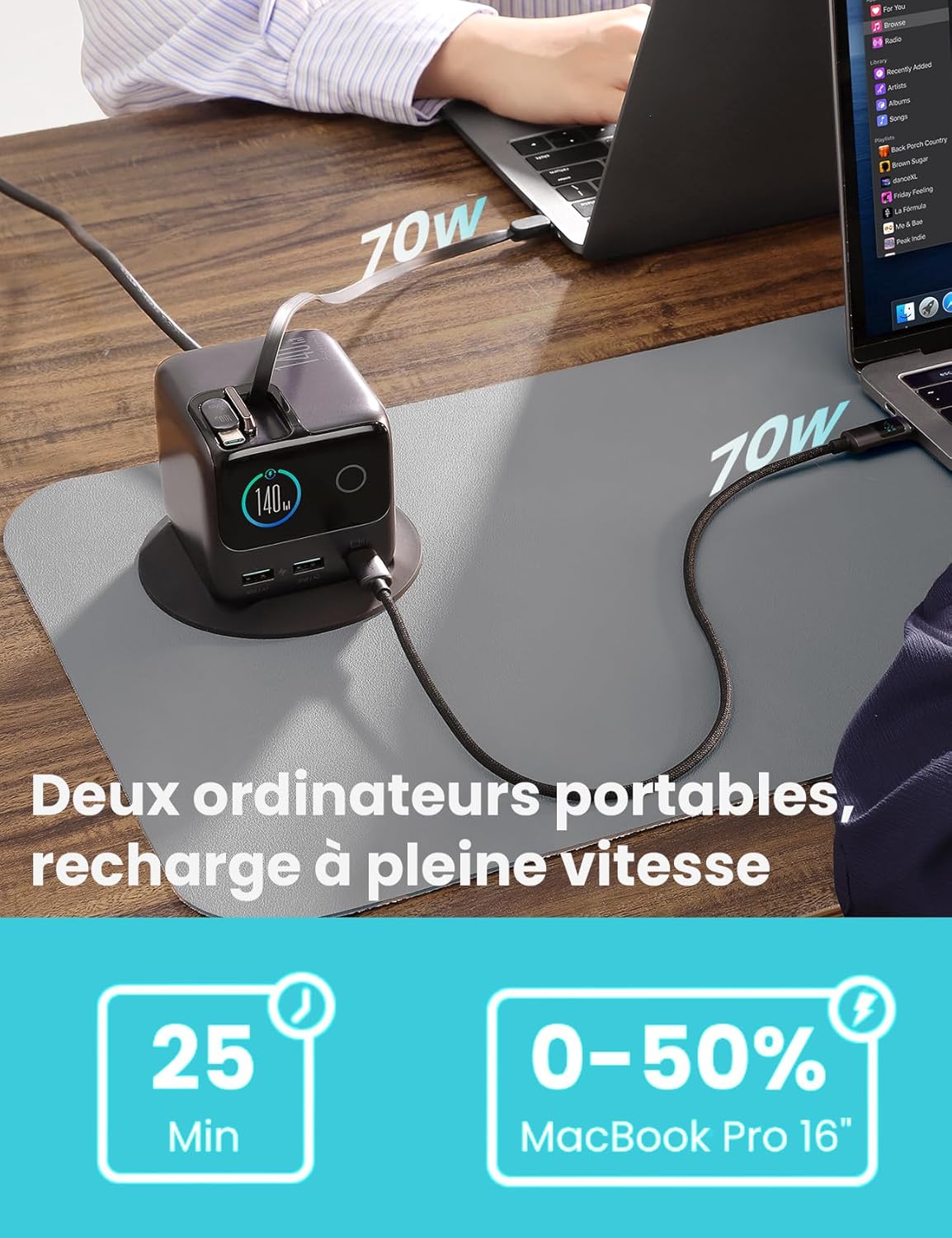 Thumbnail 5 de Station de recharge JOYROOM PODIX 5‑in‑1 140W GaN avec écran 1,54" et double câble rétractable 100W