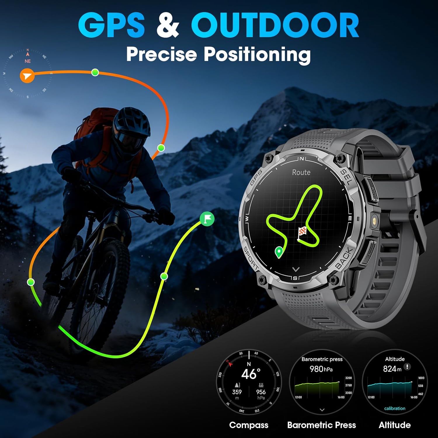 Thumbnail 1 de Joautrial Military Smart Watch for Men with GPS and 1.43" AMOLED