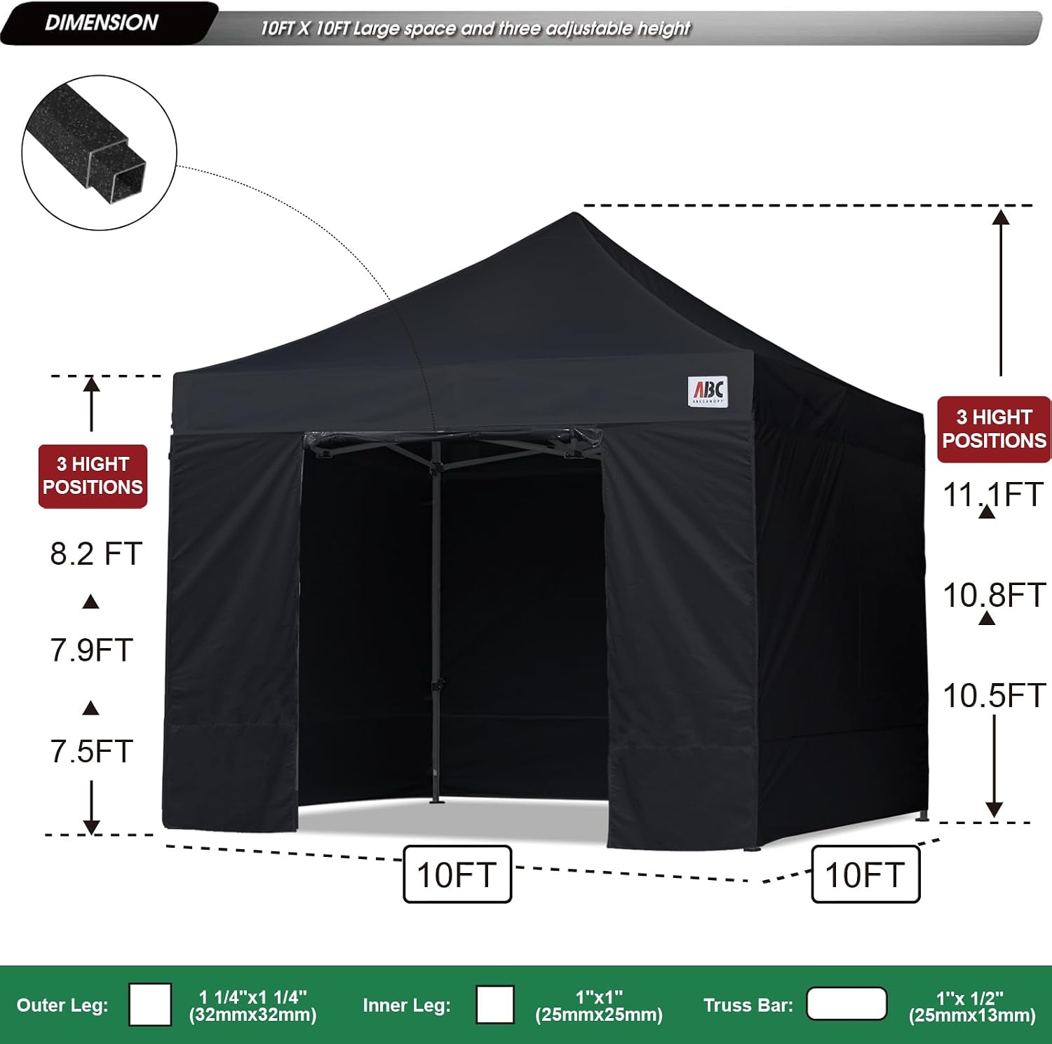 Detalle de ABCCANOPY package01 10x10 Pop-Up Canopy Tent with Sidewalls, Black