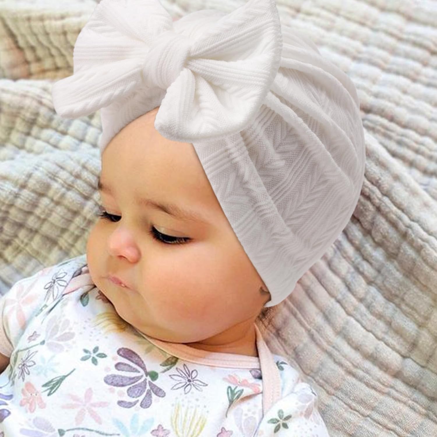 Detalle 2 de DRESHOW 5 Pieces Baby Turban Hats – Soft, Stretchy Baby Turban Headbands for 3–12 Months