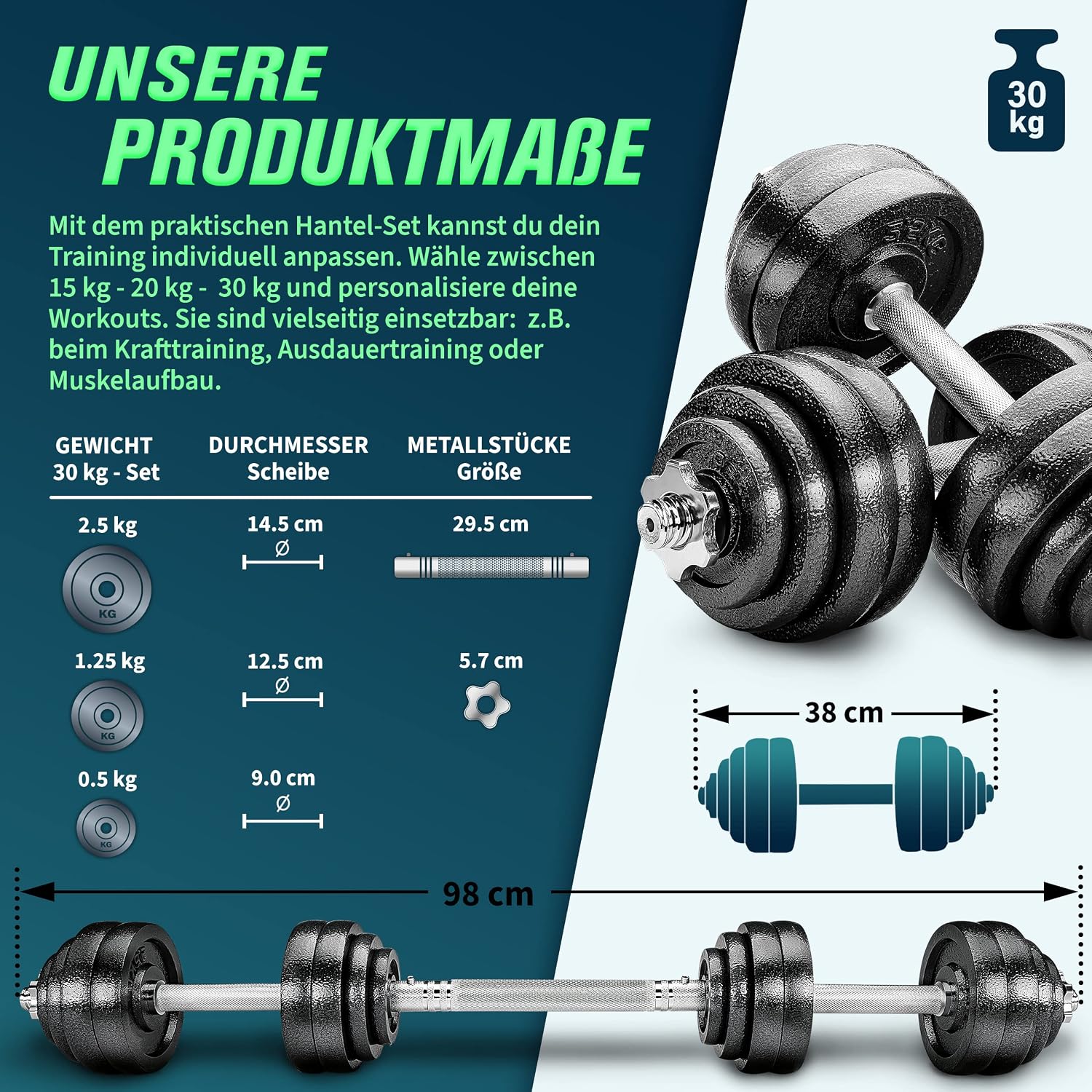 Detalle 2 de RE:SPORT 2 in 1 Hanteln Set 15-60kg 🏋